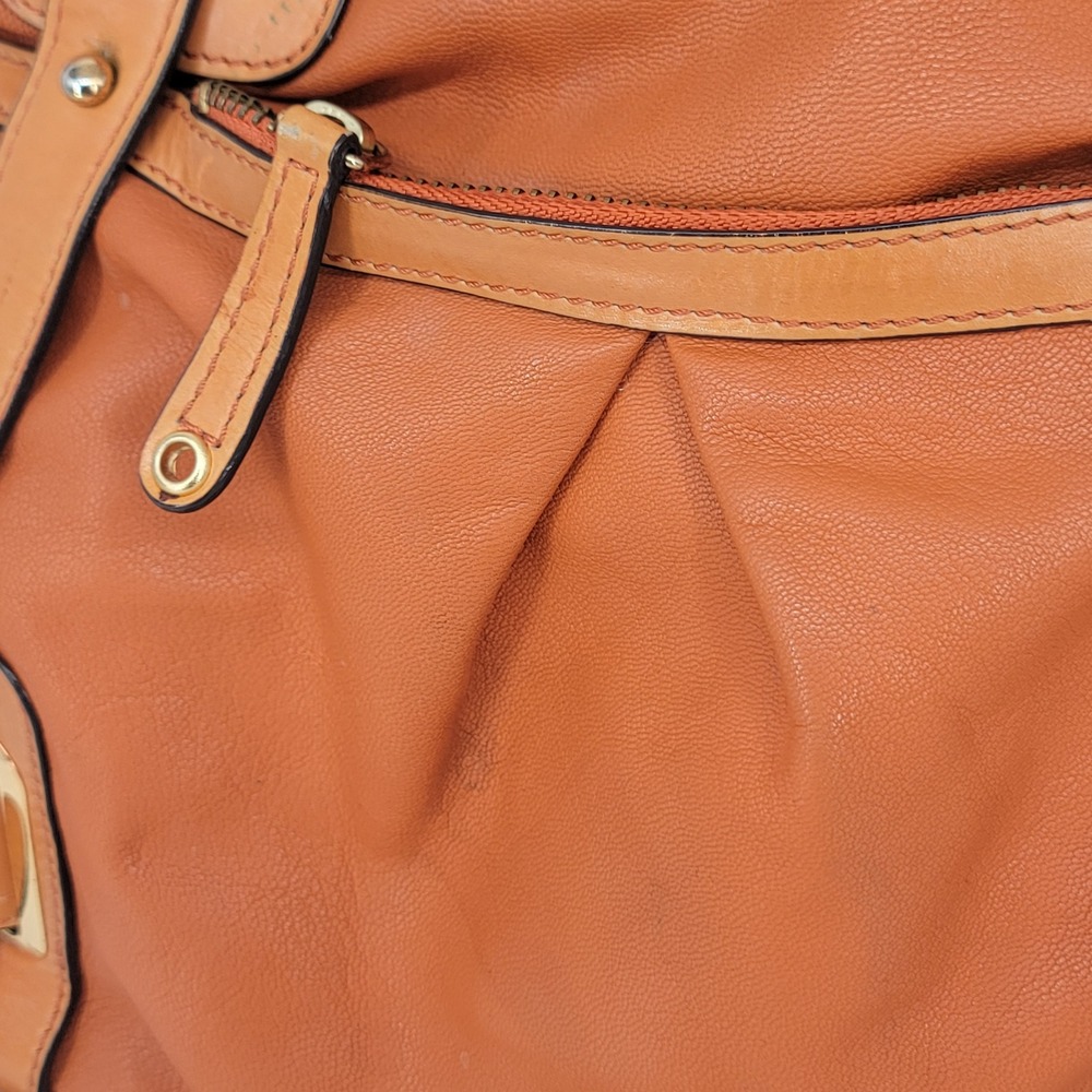 Hype Orange Pebbled Leather Satchel Crossbody Bag Gold Hardware - Picture 5 of 16